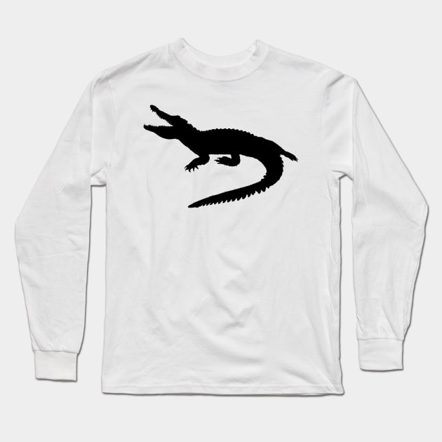 Crocodile Black Silhouette Animal Pet Cool Style Long Sleeve T-Shirt by gin3art